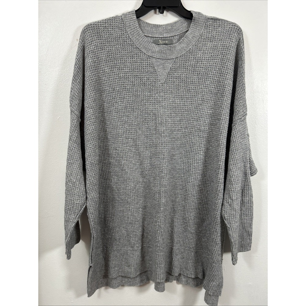 Natural Reflections Women XXL Grey Waffle Knit Long Sleeve Crew Shirt 6459